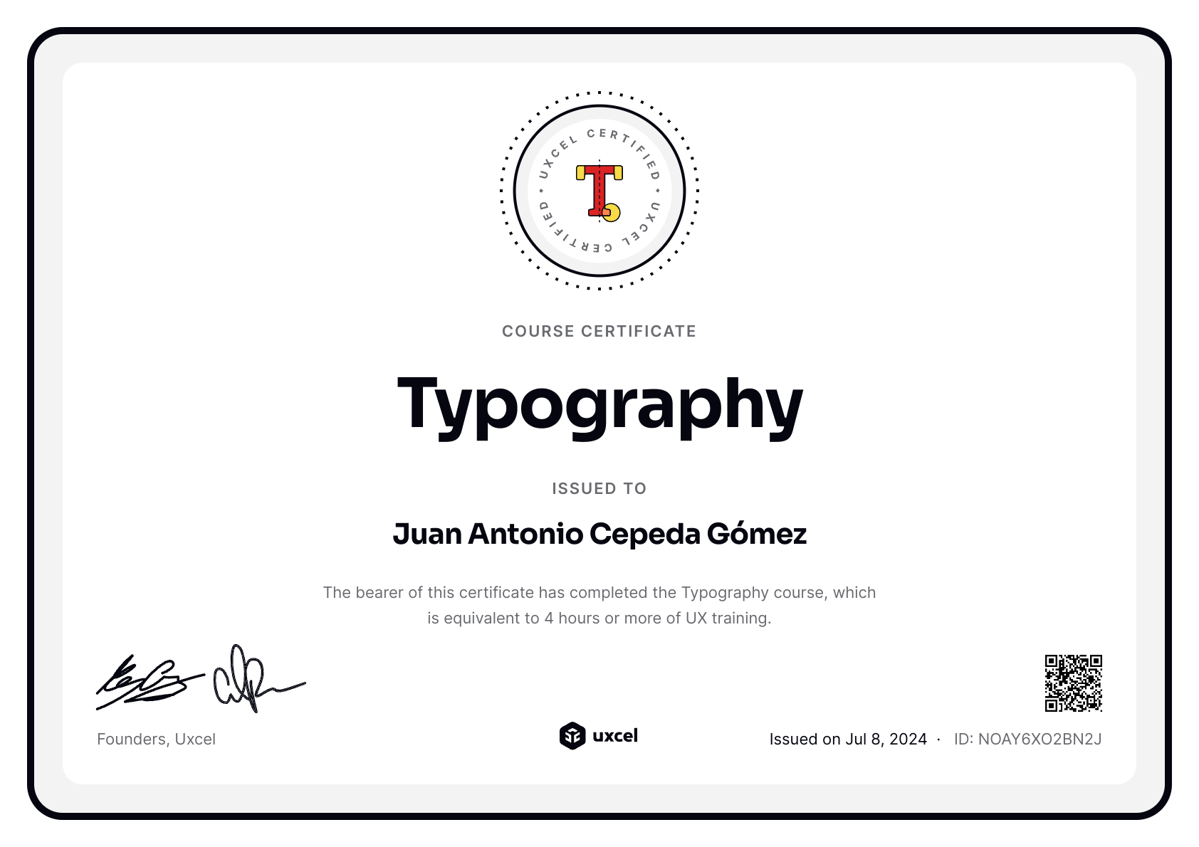 Juan Antonio Cepeda Gómez's certificate